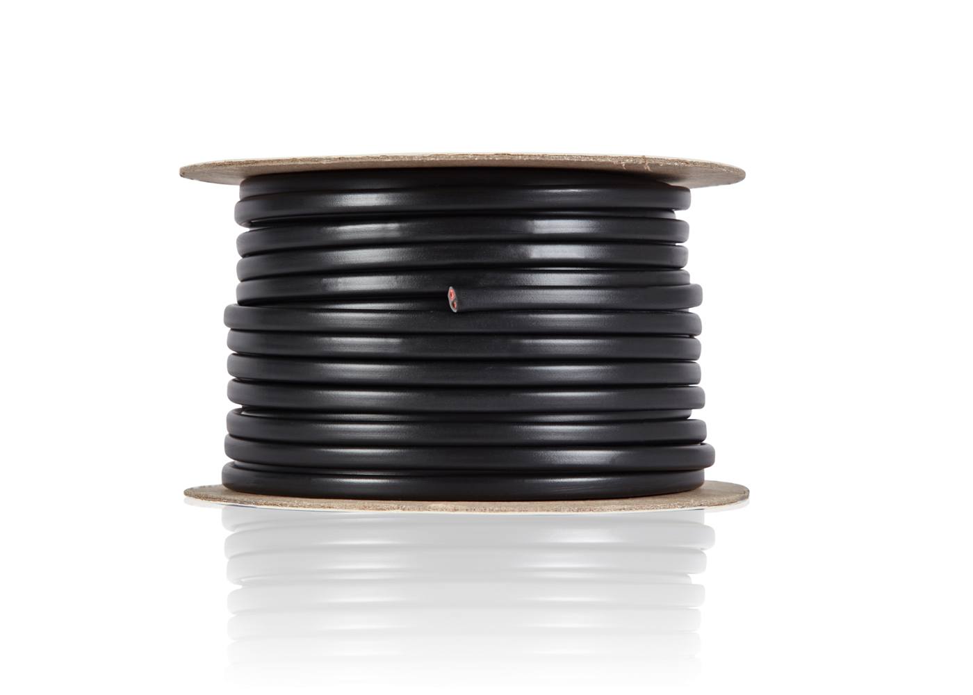 Side view of RC0212B black twin core flat audio cable